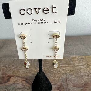 New Covet cubic zirconia fancy crystal gold tone dangle drop post earrings